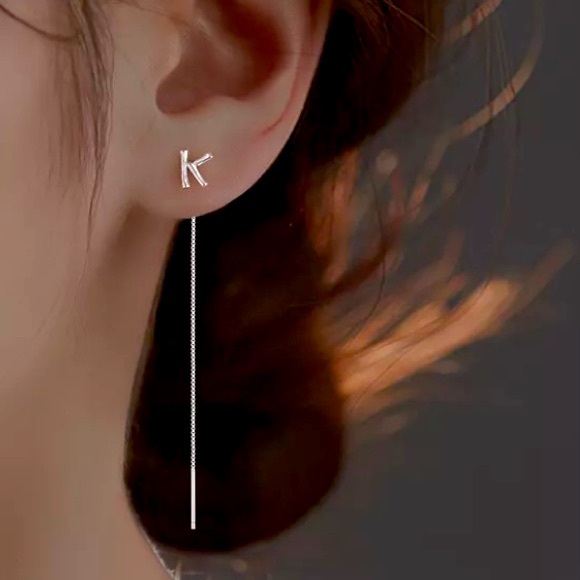 NEW First Initial Name Letter Dangle Drop Silver Tassel Earrings Set 925 Plated - Picture 8 of 16